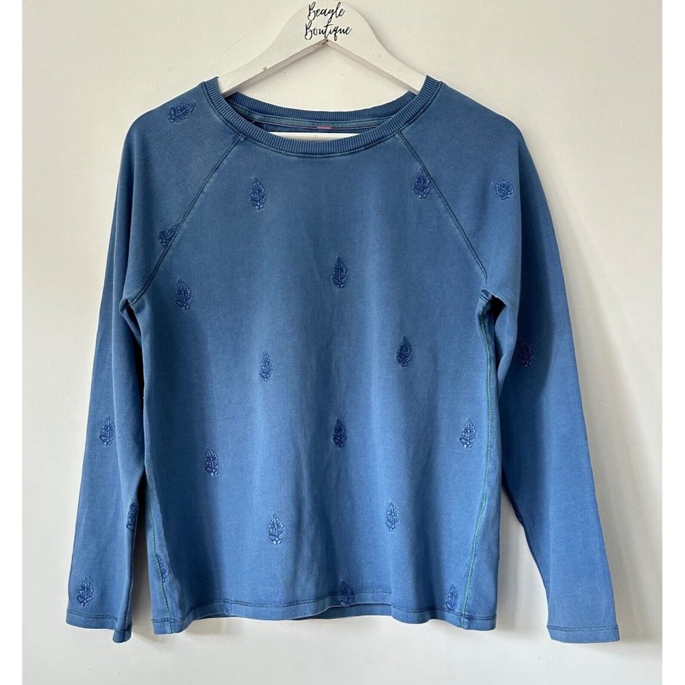 White Stuff Beach Walk Jersey Sweatshirt Embroidered Leafs 10, 12, 16 - Picture 1 of 3